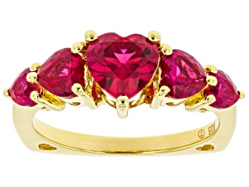 Picture of Pre-Owned Red Lab Created Ruby 18k Yellow Gold Over Sterling Silver Ring 2.87ctw