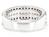 Pre-Owned Red And White Diamond Rhodium Over Sterling Silver Multi-Row Band Ring 1.00ctw