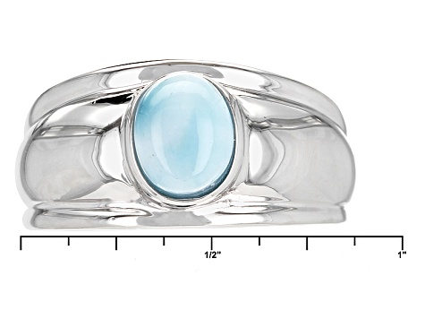 Pre-Owned Blue Larimar Rhodium Over Sterling Silver Mens Ring