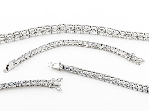 Pre-Owned White Cubic Zirconia Rhodium Over Sterling Silver Tennis Necklace And Extender 58.85ctw