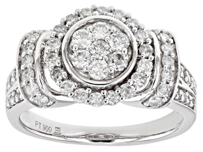 Pre-Owned White Diamond 900 Platinum Cluster Ring 1.00ctw