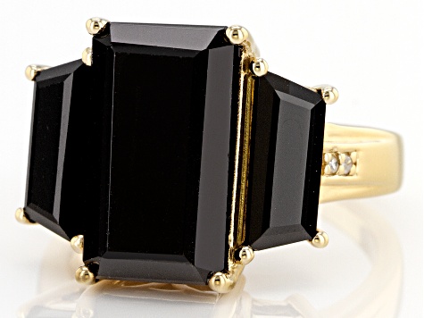 Pre-Owned Black Spinel 18k Yellow Gold Over Sterling Silver Ring 9.74ctw