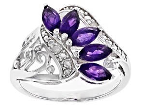 Pre-Owned Purple Amethyst Rhodium Over Sterling Silver Ring 0.90ctw