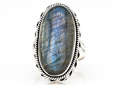 Pre-Owned Gray Labradorite Sterling Silver Solitaire Ring