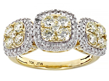 Picture of Pre-Owned Natural Yellow And White Diamond 10k Yellow Gold Cluster Ring 1.50ctw