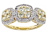 Pre-Owned Natural Yellow And White Diamond 10k Yellow Gold Cluster Ring 1.50ctw