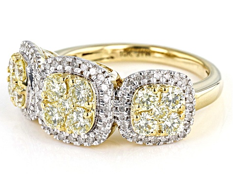 Pre-Owned Natural Yellow And White Diamond 10k Yellow Gold Cluster Ring ...