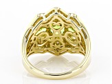Pre-Owned Green Peridot And White Diamond 14k Yellow Gold 3-Stone Ring 2.28ctw