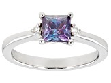 Pre-Owned Blue and Colorless Moissanite Platineve Engagement Ring .94ctw DEW.