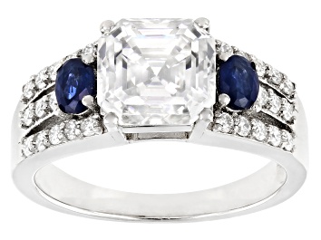 Picture of Pre-Owned Moissanite and blue sapphire platineve ring 3.22ctw DEW