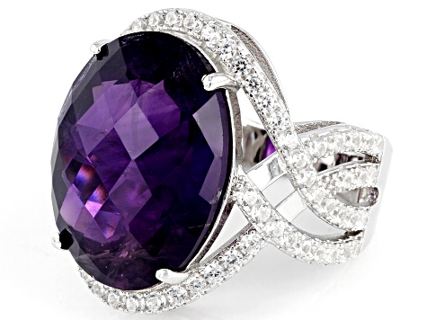 Pre-Owned Purple Amethyst Rhodium Over Sterling Silver Ring 16.00ctw
