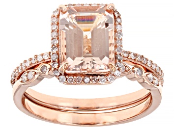 Picture of Pre-Owned Peach Cor-De-Rosa Morganite™ 10K Rose Gold Ring Set 1.80ctw
