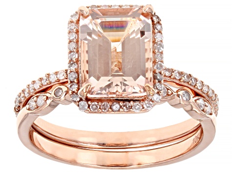Pre-Owned Peach Cor-De-Rosa Morganite™ 10K Rose Gold Ring Set 1.80ctw