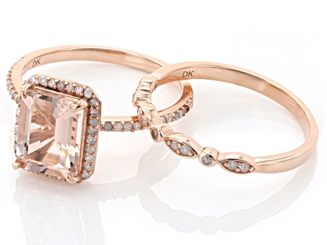 Pre-Owned Peach Cor-De-Rosa Morganite™ 10K Rose Gold Ring Set 1.80ctw