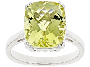 Pre-Owned Canary Yellow Quartz Rhodium Over Sterling Silver Solitaire Ring 4.5ct