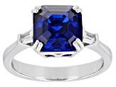 Pre-Owned Blue Lab Created Spinel Rhodium Over Sterling Silver Ring 3.75ctw