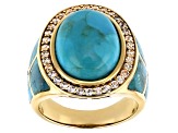 Pre-Owned Blue Turquoise 18k Yellow Gold Over Silver Inlay Ring