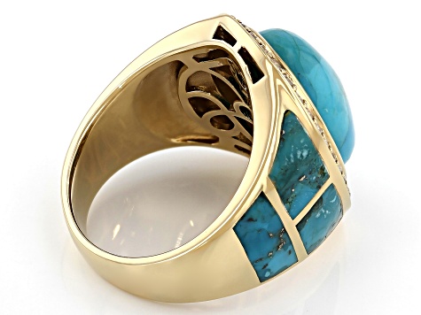 Pre-Owned Blue Turquoise 18k Yellow Gold Over Silver Inlay Ring
