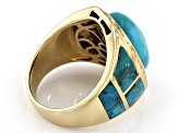 Pre-Owned Blue Turquoise 18k Yellow Gold Over Silver  Inlay Ring