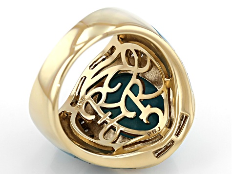 Pre-Owned Blue Turquoise 18k Yellow Gold Over Silver Inlay Ring