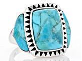 Pre-Owned Blue Turquoise Oxidized Sterling Silver Ring
