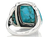 Pre-Owned Blue Turquoise Oxidized Sterling Silver Ring