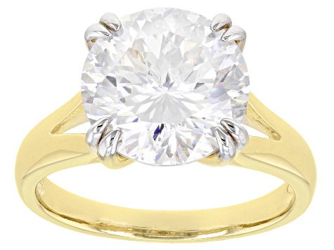 Pre-Owned Moissanite Inferno cut 14k yellow gold over sterling silver ring 5.66ct DEW.