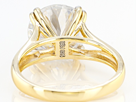 Pre-Owned Moissanite Inferno cut 14k yellow gold over sterling silver ring 5.66ct DEW.