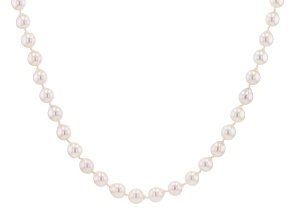 Pre-Owned White Cultured Japanese Akoya Pearl Rhodium Over Sterling Silver 18 Inch Strand Necklace