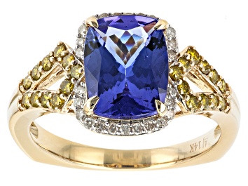 Picture of Pre-Owned Blue Tanzanite 14K Yellow Gold Ring 3.18ctw