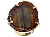 Pre-Owned Free-Form Agate Slab 18K Yellow Gold Over Brass Ring