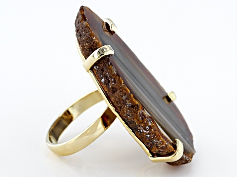 Pre-Owned Free-Form Agate Slab 18K Yellow Gold Over Brass Ring