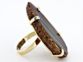 Pre-Owned Free-Form Agate Slab 18K Yellow Gold Over Brass Ring