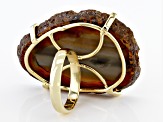 Pre-Owned Free-Form Agate Slab 18K Yellow Gold Over Brass Ring