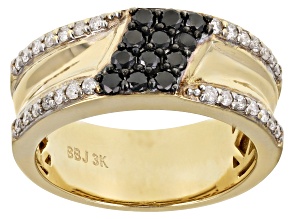 Pre-Owned Black And White Diamond 3k Gold Mens Cluster Band Ring 0.75ctw