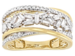 Pre-Owned White Diamond 10k Yellow Gold Crossover Wide Band Ring 0.75ctw