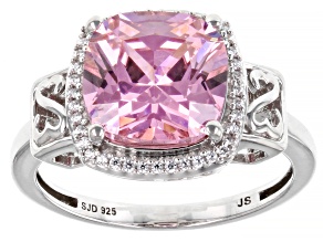 Pre-Owned Pink And White Cubic Zirconia Rhodium Over Sterling Silver Cocktail Ring