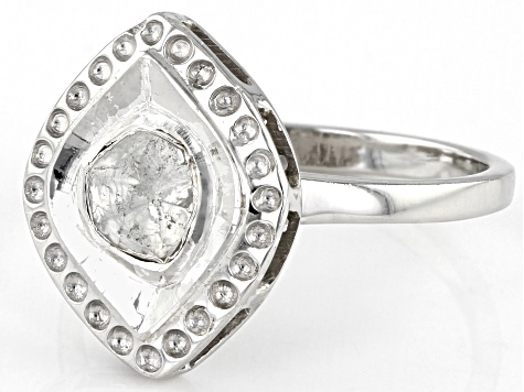 Pre-Owned Polki Diamond Foil-Backed Sterling Silver Ring