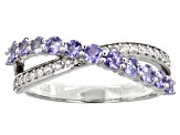 Pre-Owned Blue Tanzanite Rhodium Over Sterling Silver Band Ring 0.93ctw