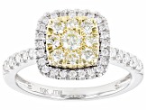 Pre-Owned Natural Yellow And White Diamond 10k White Gold Halo Cluster Ring 0.75ctw