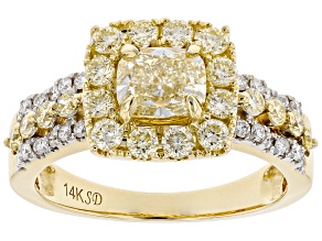 Pre-Owned Natural Yellow And White Diamond 14K Yellow Gold Halo Ring 1.94ctw