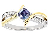 Pre-Owned Blue and Colorless Moissanite Platineve Two Tone Bypass Ring .70ctw DEW.