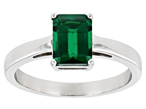 Pre-Owned Green Lab Created Emerald Rhodium Over Sterling Silver May Birthstone Ring 1.19ct