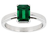 Pre-Owned Green Lab Created Emerald Rhodium Over Sterling Silver May Birthstone Ring 1.19ct