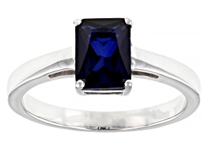 Pre-Owned Blue Lab Created Sapphire Rhodium Over Sterling Silver September Birthstone Ring 1.45ct