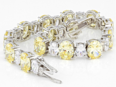 Pre-Owned Yellow And White Cubic Zirconia Rhodium Over Silver Bracelet 82.95ctw
