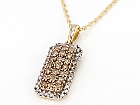 Pre-Owned Champagne And White Diamond 10k Yellow Gold Pendant 0.85ctw