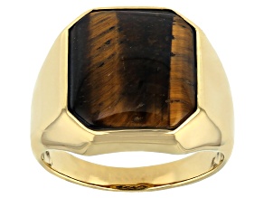 Pre-Owned Brown Tiger's Eye 18k Yellow Gold Over Sterling Silver Men's Ring 16x14mm