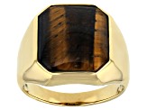 Pre-Owned Brown Tiger's Eye 18k Yellow Gold Over Sterling Silver Men's Ring 16x14mm
