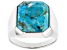 Pre-Owned Blue Turquoise Rhodium Over Sterling Silver Men's Ring 16x14mm